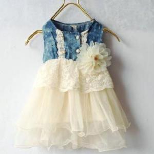 Infant Ivory Tutu Dress Denim Lace ..