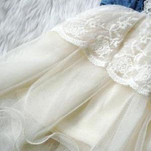 Girls Ivory Tutu Dress Denim Lace W..