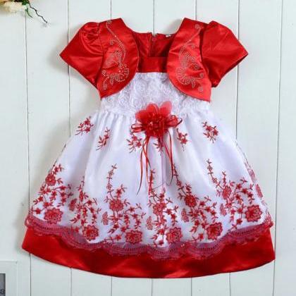 Embroidery Pretty Baby Girls Red Dr..