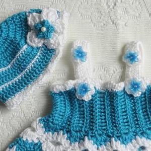 Crochet Aqua Blue Color Newborn Set..