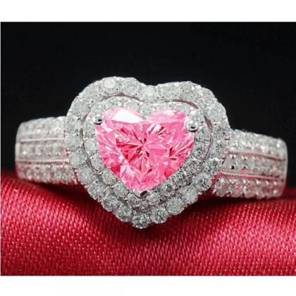 Rsslyn Pink Hearts 925 Silver Rings..