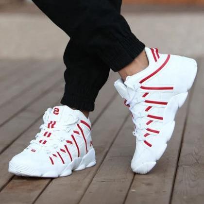 Rsslyn White Sneakers with Red Trim..