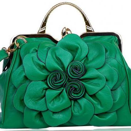 Green Big Flower Handbags for Women..