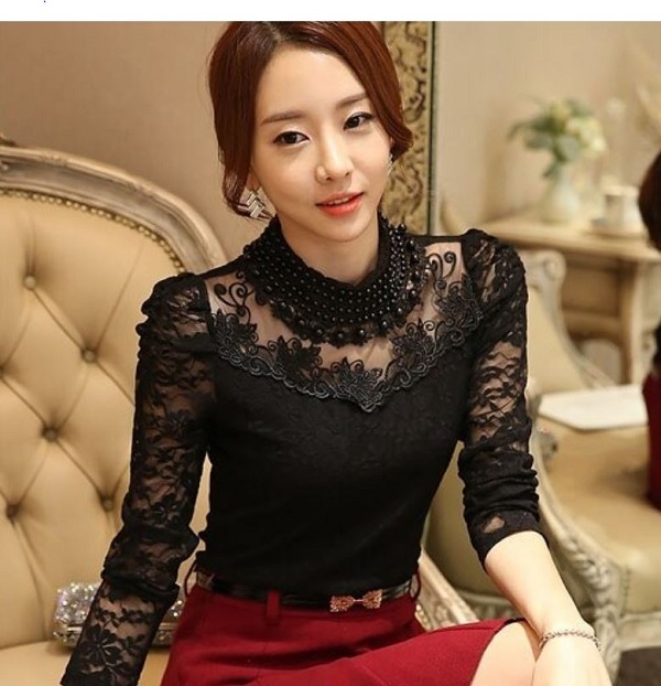 White Blouse For Chic Women Long Sleeve Summer White Tops Lace Ruffled ...