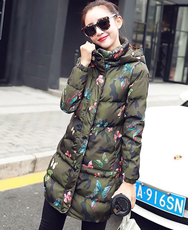 Hoodies for Women Free Shipping Green Camouflage Coat Thick and Warm Cotton Duck Down Parkas for Women with Hood Winter Jacket for Women