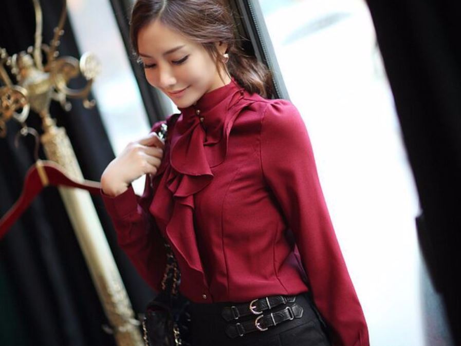 ruffle red blouse