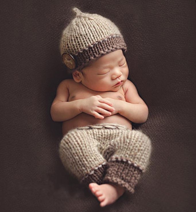 Baby Shower Gifts Crochet Handmade Boys Props Acorn Props Brown Acorn Hat with Matching Pant Baby Boys Props