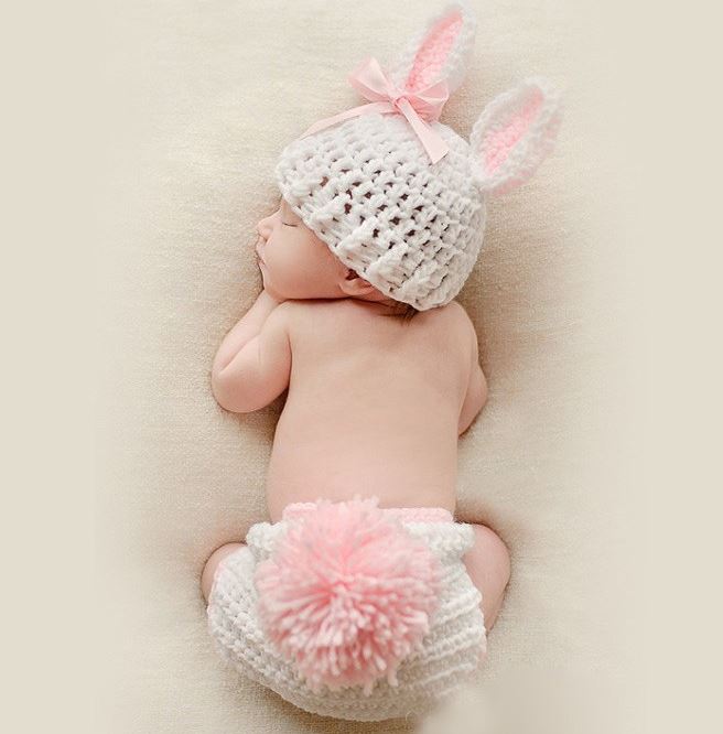 Baby Shower Gifts Rabbit Outfit Preemie Baby Hats Newborn hats with Matching Diaper Crochet Knitted Hats Handmade