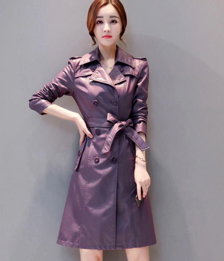 RSS Boutique Purple Leather Trench Coats True Color Sheepskin Coats