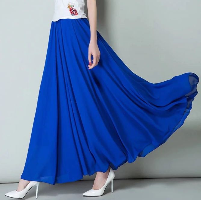 Maxi Skirt Chiffon Skirts-Sapphire Blue 