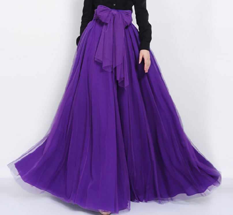 Purple Evening Skirts Long Purple Maxi Skirts for Women with Purple Sash Belt-Same Color as in Picture Eggplant color
