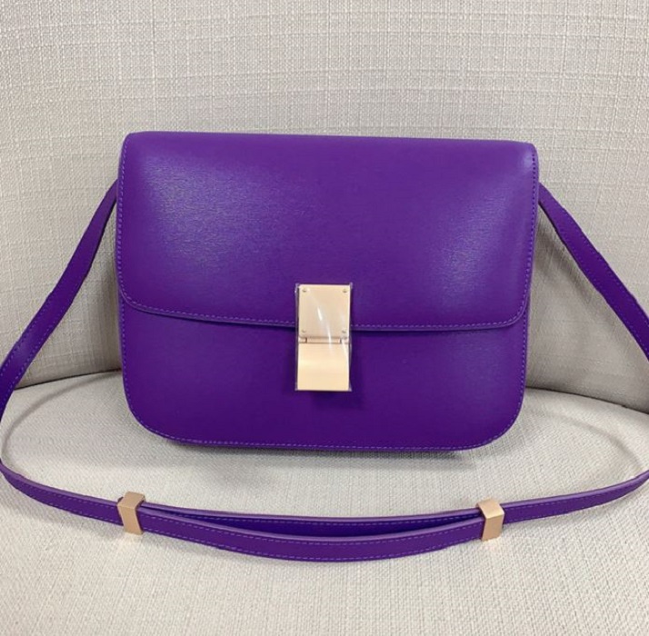 True Leather Bags for Women Solid Purple RCP3097W-Purple Leather Handbags-Purple Clutches-Purple Messenger Bags-FREE DESIGNER BROOCH