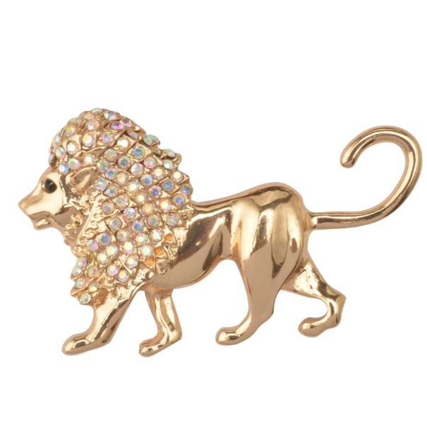 Golden Brooch for Women Golden Lion Head Pattern with Rhinestones Pins and Brooches