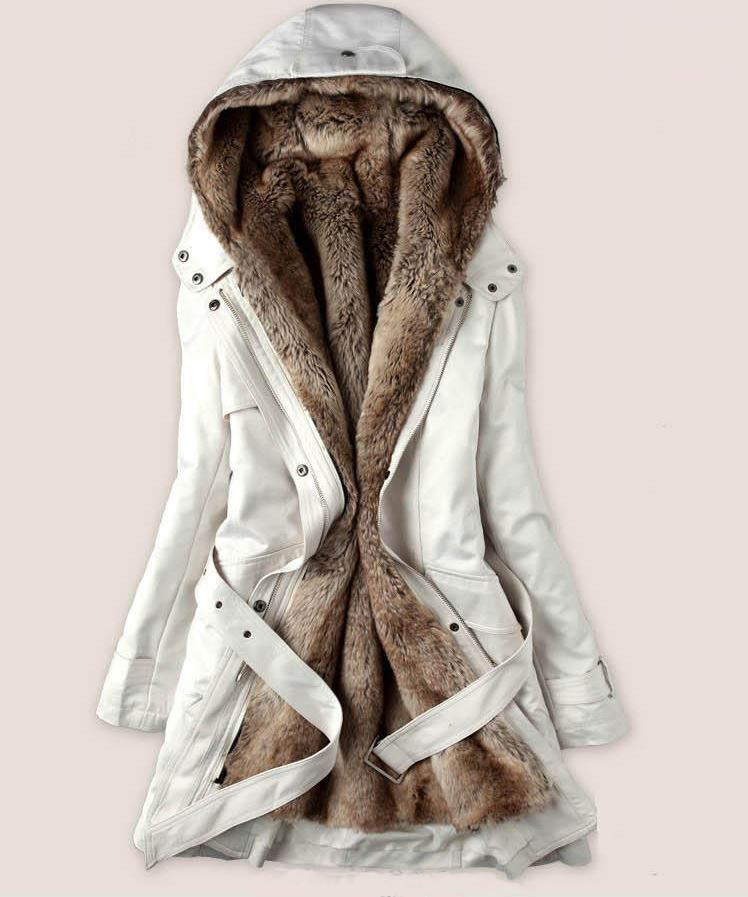 white winter jacket with fur hood