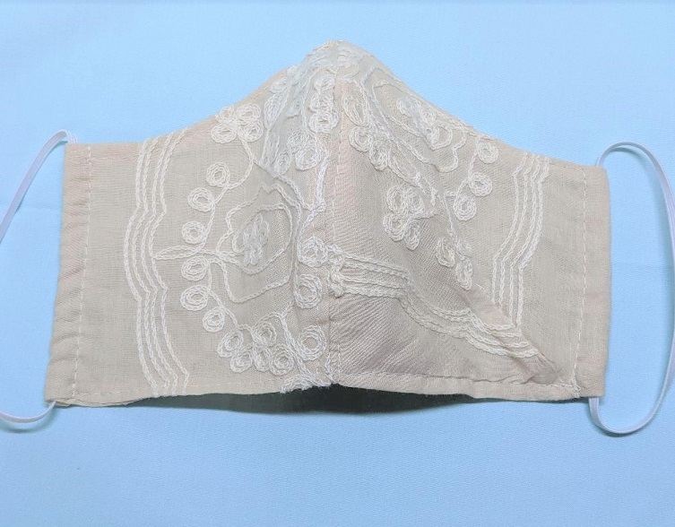 Rsslyn Embroidered Cotton Back to Back Facemask Handmade by Lyn Beige Ivory Masks