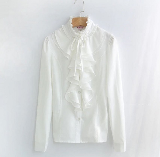 Rsslyn Ruffled Off White Blouses Ruffled Button Up T-Shirts-Ivory White ...