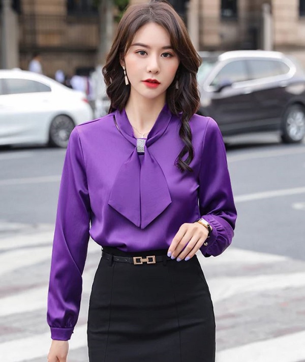 Rsslyn Luxury Blouses For Women Triple Edges Collared Purple Tops For ...