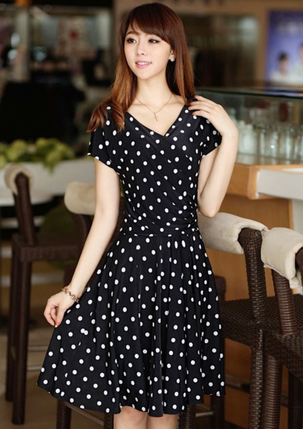 black dress with dots