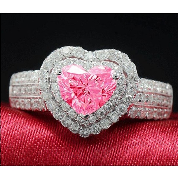 Rsslyn Pink Hearts 925 Silver Rings for Women-6ct CZ Engagement Rings for Lovers