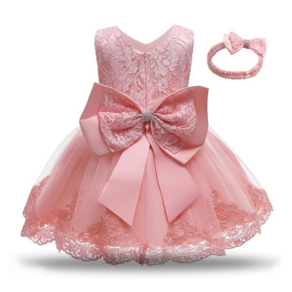 Rsslyn New Baby Dresses Pink Dress for Birthday Party 12 Months Dress with Matching Headband