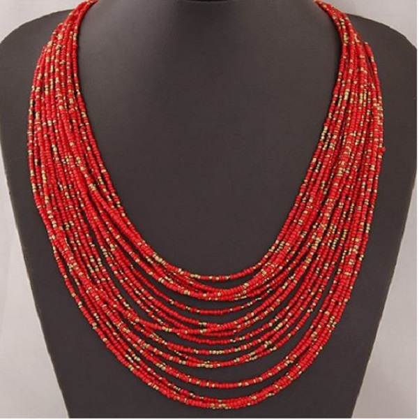 Rsslyn New Necklaces for Women Red Chokers Multilayer Multicolor Beaded Necklaces