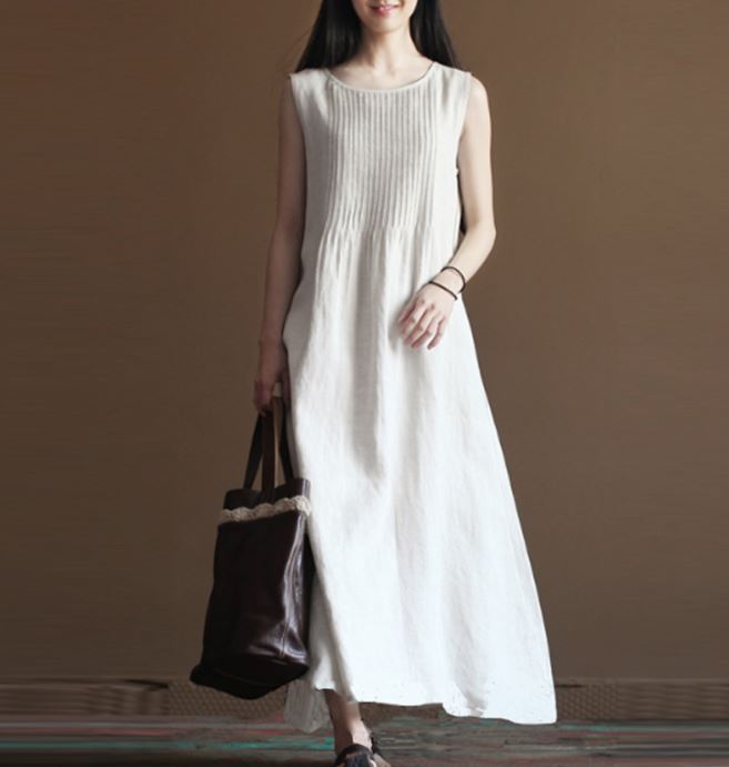 white maxi dress linen