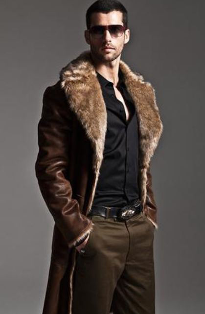 Brown Ultra Long Coat for Men Luxury Fur Lining Back to Back Black Jacket Coats