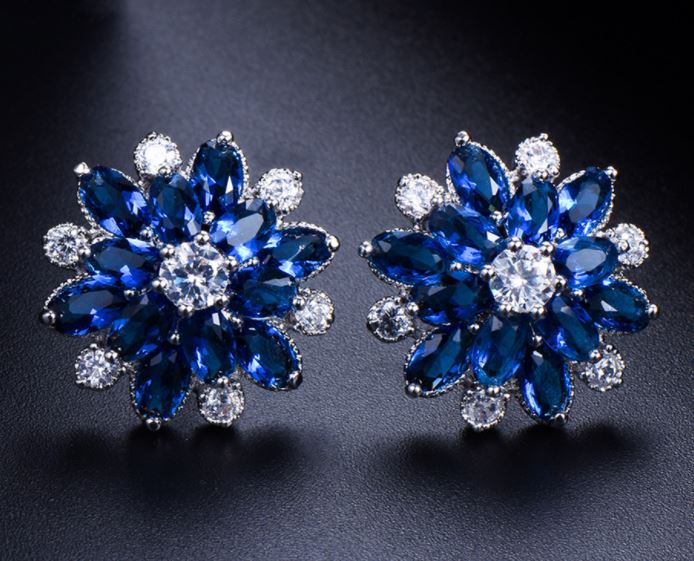 Navy Blue Earrings Charm 925 Sterling Silver For Women Stud Drop ...