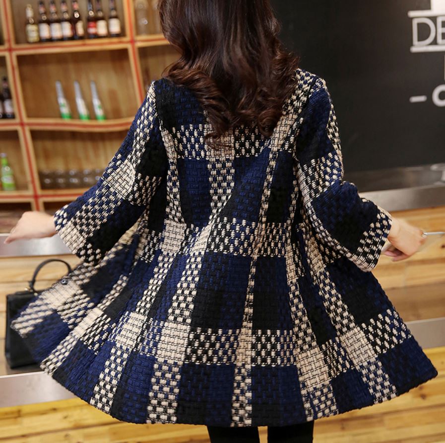 ON SALE Tweed High Quality Tweed Jackets Navy Blue Blazers for Women Free Shipping Plaid Blazers Checkered Overcoats