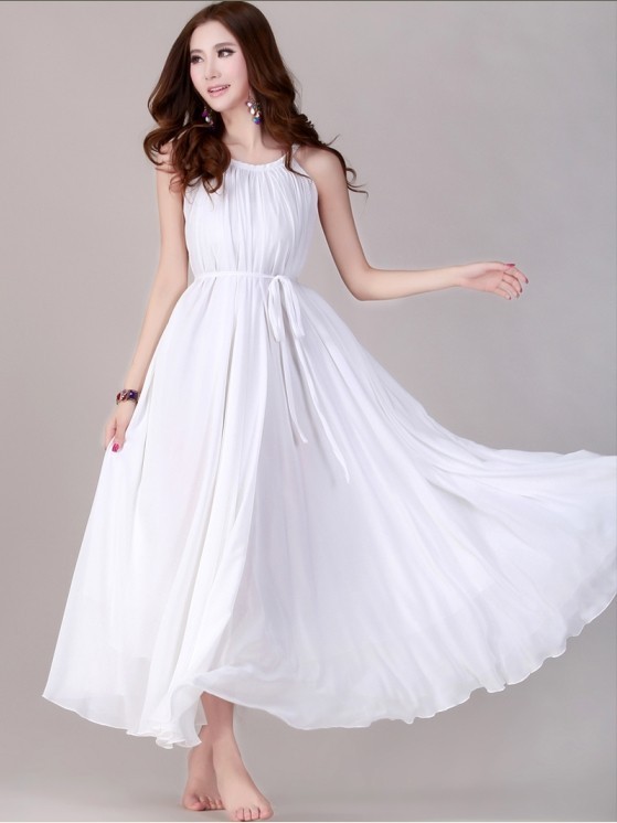 White Dress Maxi Sleeveless White Dresses White Bridesmaids Outfit