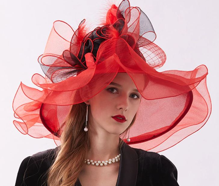 Lady in Red Hats for Women Wide Brim Hats Elegant Red Fashion Fascinators for Women