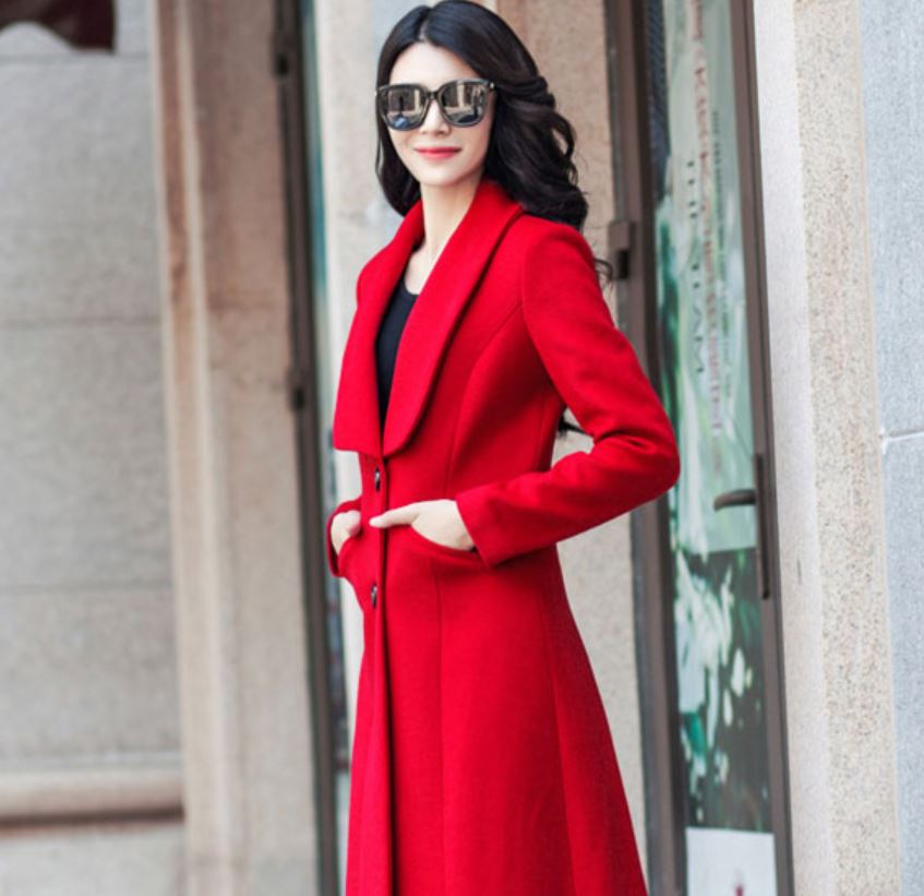 womens red wool coat with hood