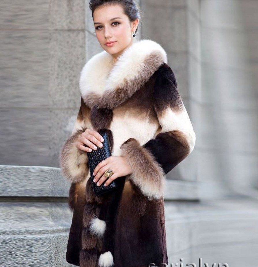 Burgundy Fox Fur Coat For Women Winter Deep Red Fox Fur Overcoats on Luulla