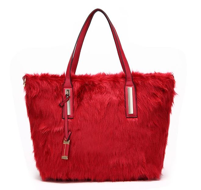 red fur handbag