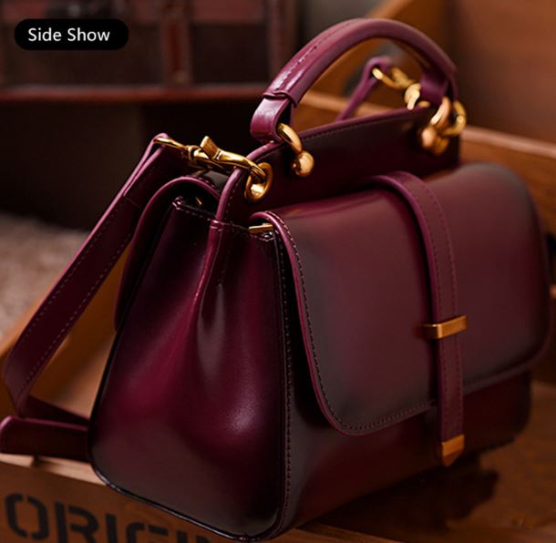 Genuine Leather Shoulder Bag Color Burgundy 