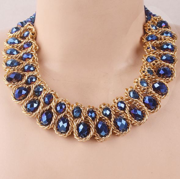 Blue Gold Necklaces Fashion Jewelry Gold Plated Thick Tassels Gold Blue