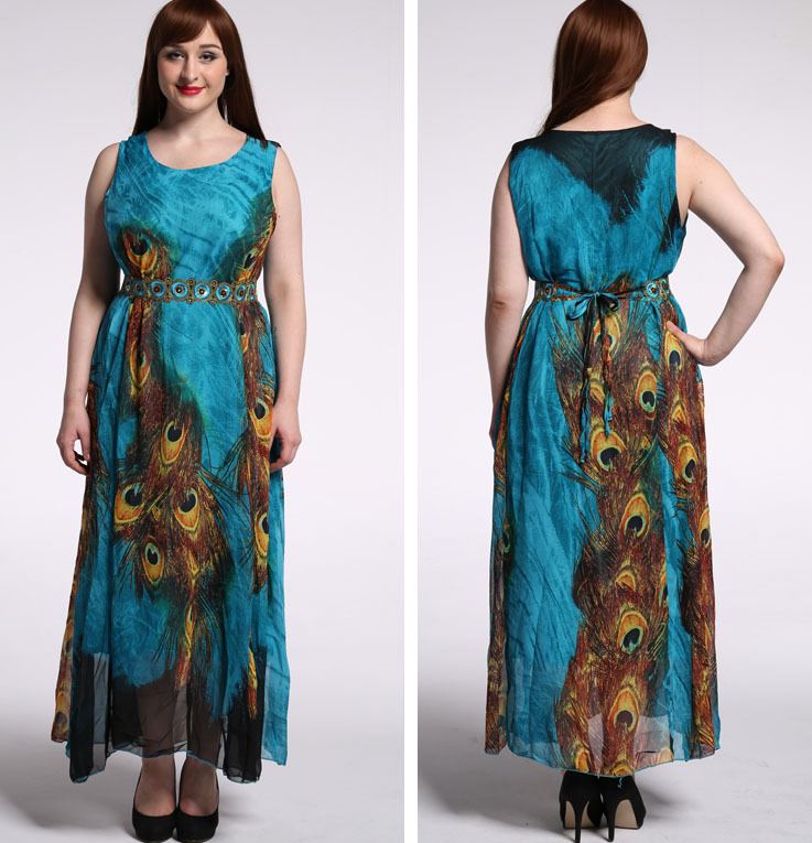 Peacock Maxi Dress For Women Plus Size 4XL,5XL,6XL,7XL Peacock Prints ...