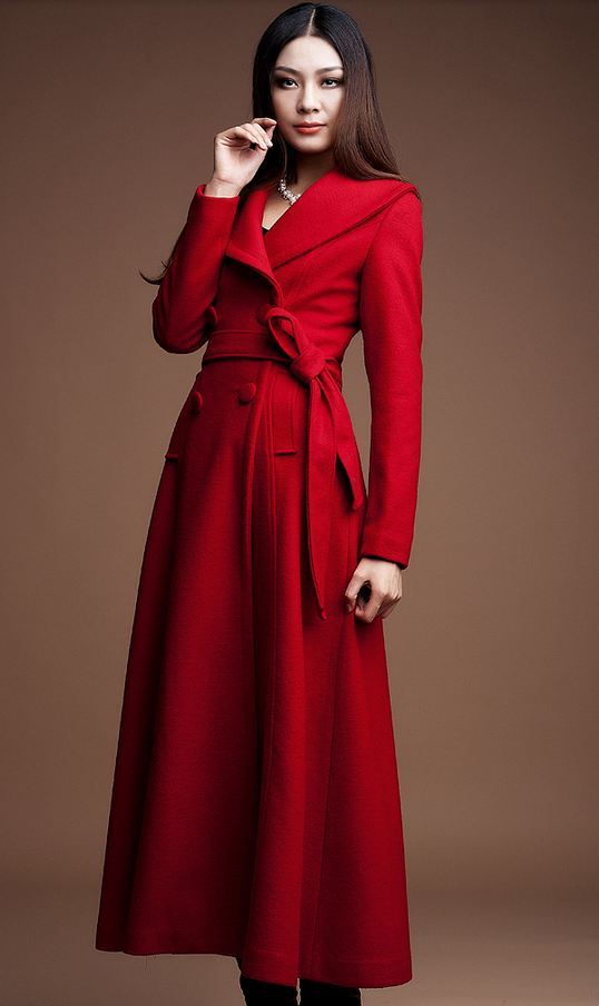 Red Maxi Dress Coat For Women Red 