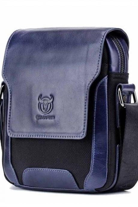 Handsome Blue Phone Bags for Men Traveling Men Buckaroos Genuine Leather Satchel Crossbody Bags for Men Leisure Fashion Brand Men Shoulder Bag