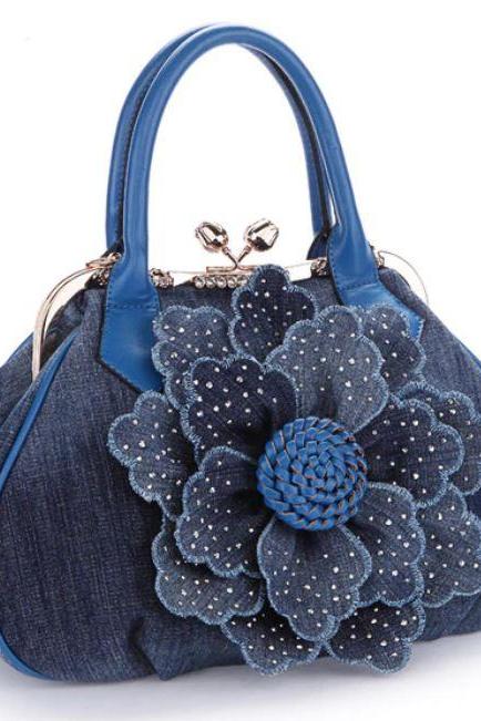 Favorite Denim Blue Tote Bags Blue Handbags Blue Floral Bags for Women
