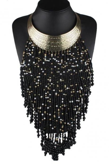 Rsslyn African Golden Collar Black Necklaces Chieftains Money Long Tassels Black Choker for Women