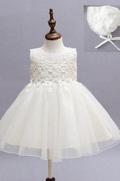 White Christening Dress with Matching White Bonnet Lacy White Dress for Baptism