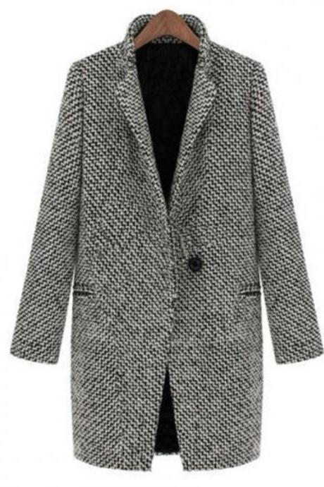 Autumn Spring Jackets Long Blazer Wool Blends Checkered Outerwear