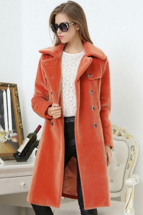 Faux Fur Double Breasted Trench Coat
