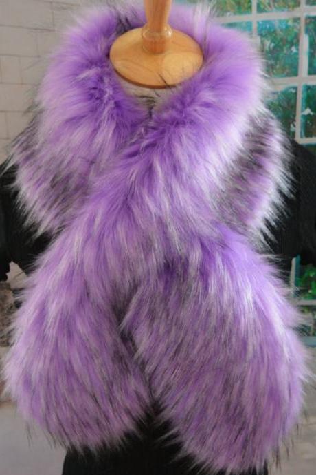 Purple Scarf Neck Warmers for Women Faux Raccoon Fur Super Quality Lavander Scarves