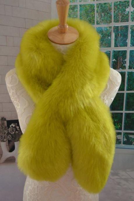 Green Yellow Scarf Neck Warmers for Women Faux Raccoon Fur Super Quality Yellow Scarves
