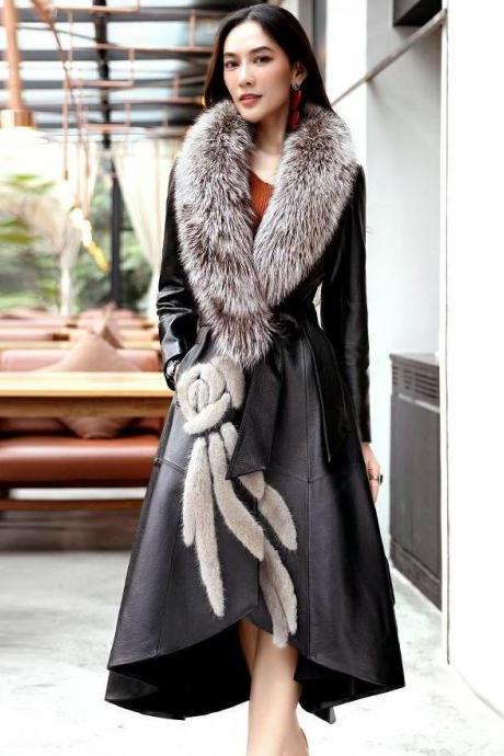 New Trend Black Trench Coats Manteau Femme Winter Black Leather Overcoats for Women Size S-2XL