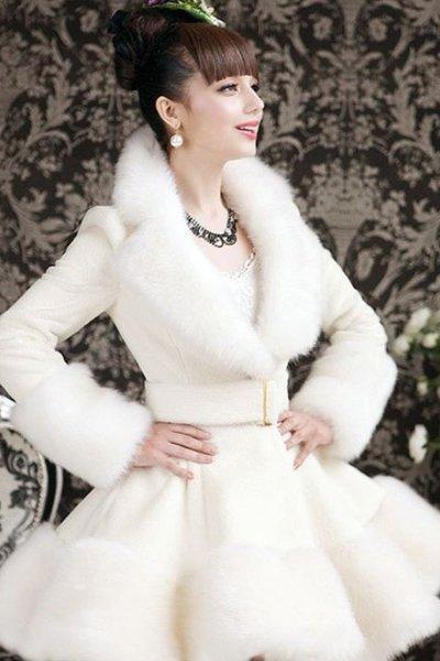 Size Xl Bridal White Coat Winter Faux Fur Skirted White Trench Coats For Women Ready To Ship