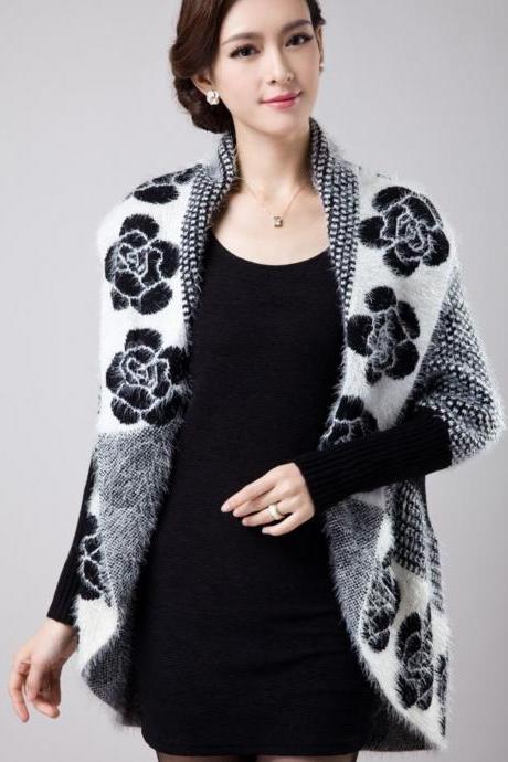 Black Vest Cardigan Women's Crochet Mohair Sweater Outerwear Casual Black Cardigan Very Soft Material