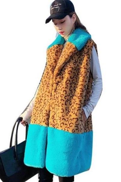 Rsslyn Long Winter Vest for Women Outerwear Casual Vests for Women Leopard and Turquoise Color